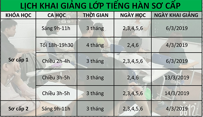 Lịch khai giảng tháng 3